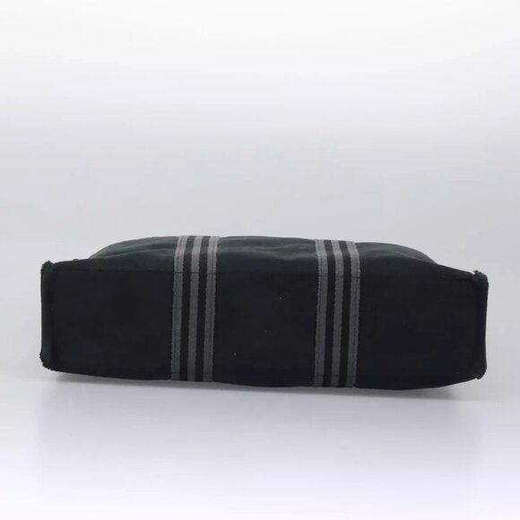 HERMES Fourre Tout MM Hand Bag Canvas Black Gray Silver Auth - Picture 6 of 16